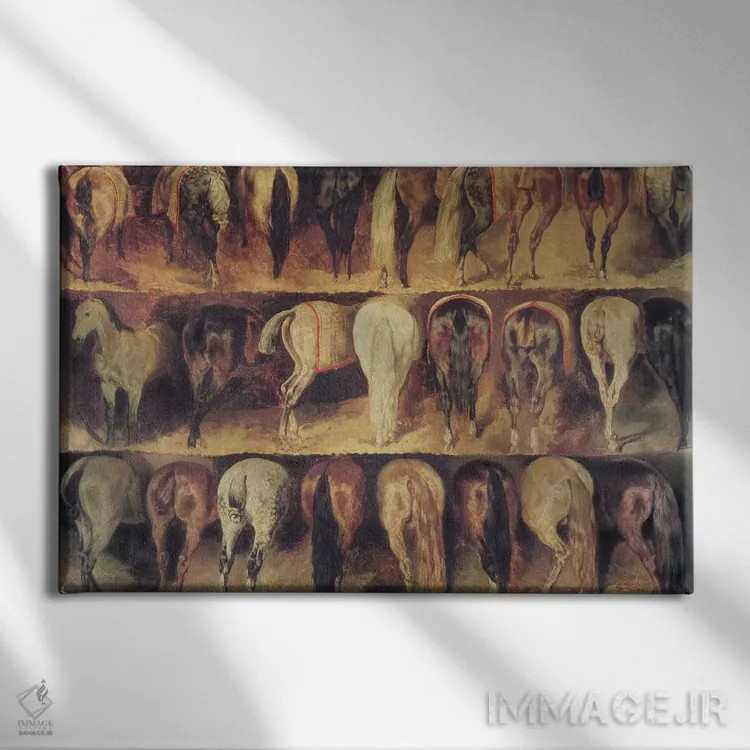 تابلو عقب اسبها اثر تئودور ژریکو (نقاش فرانسوی رومانتیک) - نمای روبهرو روی دیوار