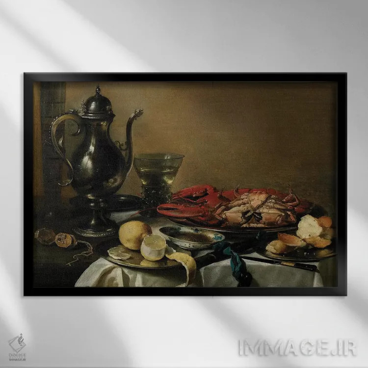 تابلو 1643,طبیعت بیجان، ۱۶۴۳ اثر پییتر کلایز - نمای قابدار مشکی