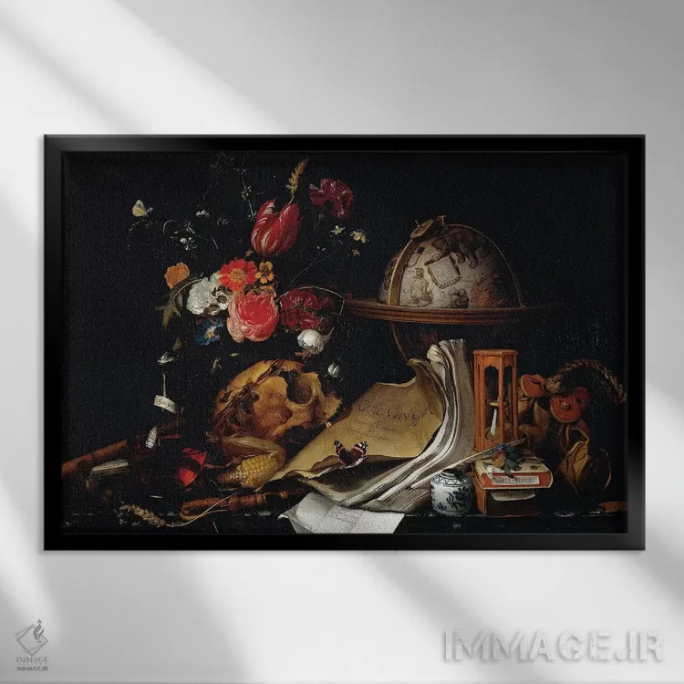 تابلو وانیتاس (طبیعت بیجان نماباور مرگ) اثر پییتر کلایز - نمای قابدار مشکی