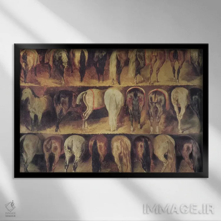 تابلو عقب اسبها اثر تئودور ژریکو (نقاش فرانسوی رومانتیک) - نمای قابدار مشکی