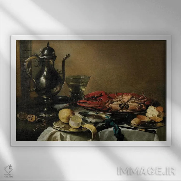 تابلو 1643,طبیعت بیجان، ۱۶۴۳ اثر پییتر کلایز - نمای قابدار سفید