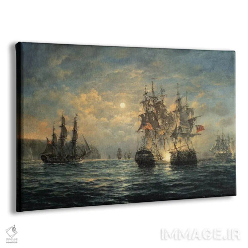 تابلو 1779,درگیری بین "بونوم ریچارد" و "سراپیس" در نزدیکی فلَمبرو هِد، ۱۷۷۹ اثر ریچارد ویلیس - نمای پرسپکتیو محصول