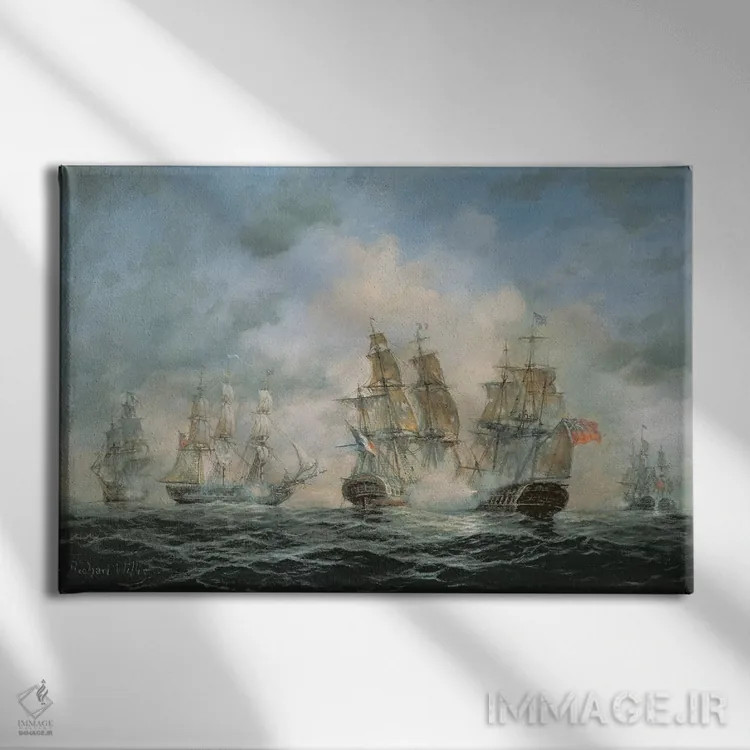 تابلو درگیری دریایی سده نوزدهم در آبهای داخلی اثر ریچارد ویلیس - نمای روبهرو روی دیوار