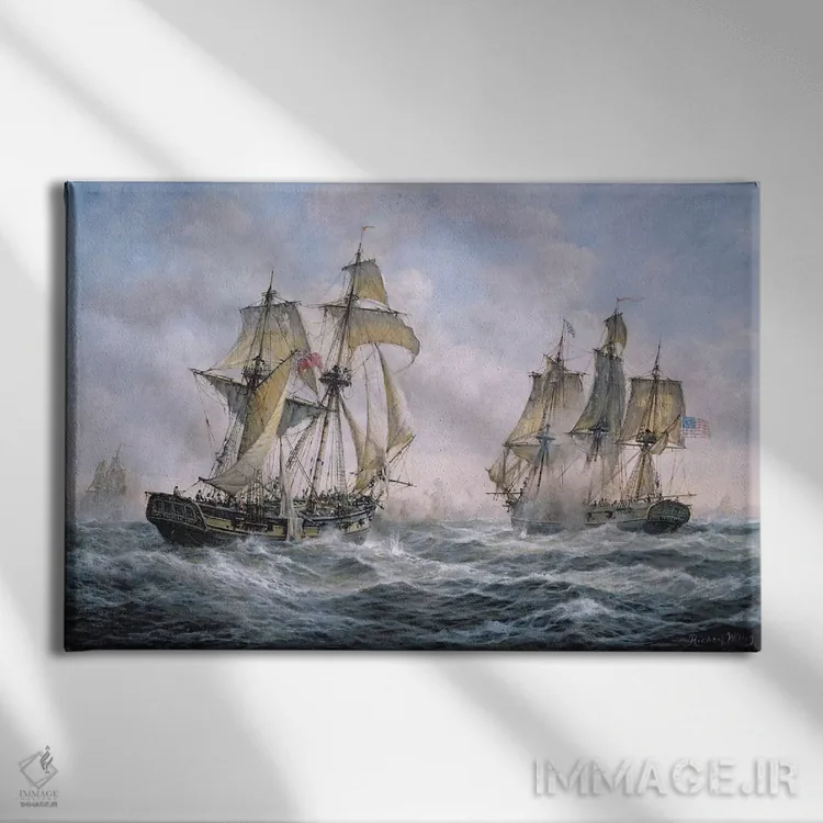 تابلو 1812,درگیری میان ناو جنگی آمریکایی "واسپ" و ناو انگلیسی "فرولیک"، ۱۸۱۲ اثر ریچارد ویلیس - نمای روبهرو روی دیوار