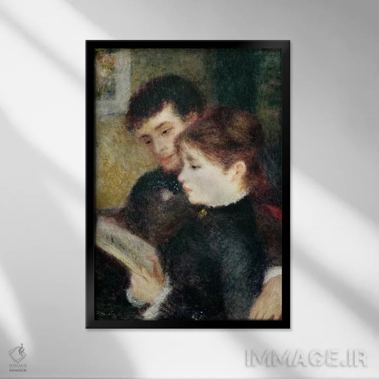 تابلو زوج در حال مطالعه اثر پیر-اوگوست رنوار - نمای قابدار مشکی
