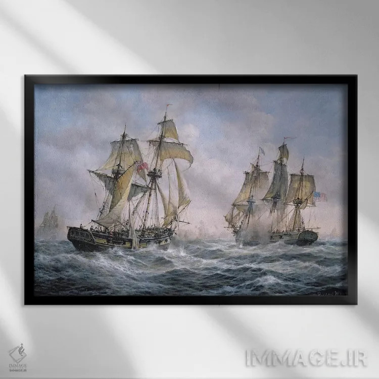 تابلو 1812,درگیری میان ناو جنگی آمریکایی "واسپ" و ناو انگلیسی "فرولیک"، ۱۸۱۲ اثر ریچارد ویلیس - نمای قابدار مشکی
