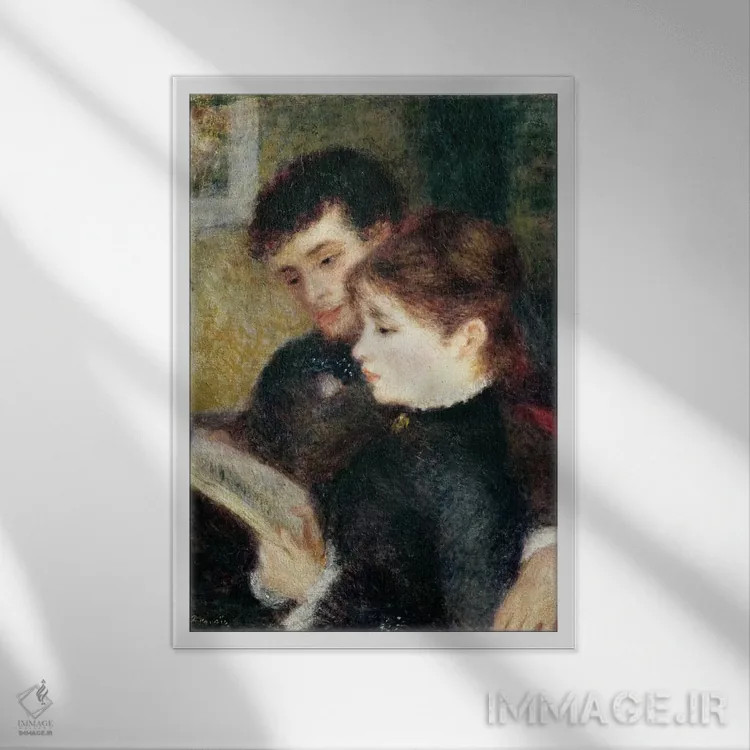تابلو زوج در حال مطالعه اثر پیر-اوگوست رنوار - نمای قابدار سفید