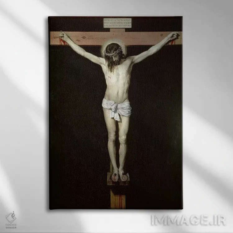 تابلو c.1630,عیسی مسیح بر روی صلیب، حدود ۱۶۳۰ اثر دیهگو رودریگز د سیلوا ای ولاسکز (نقاش معروف اسپانیایی) - نمای روبهرو روی دیوار