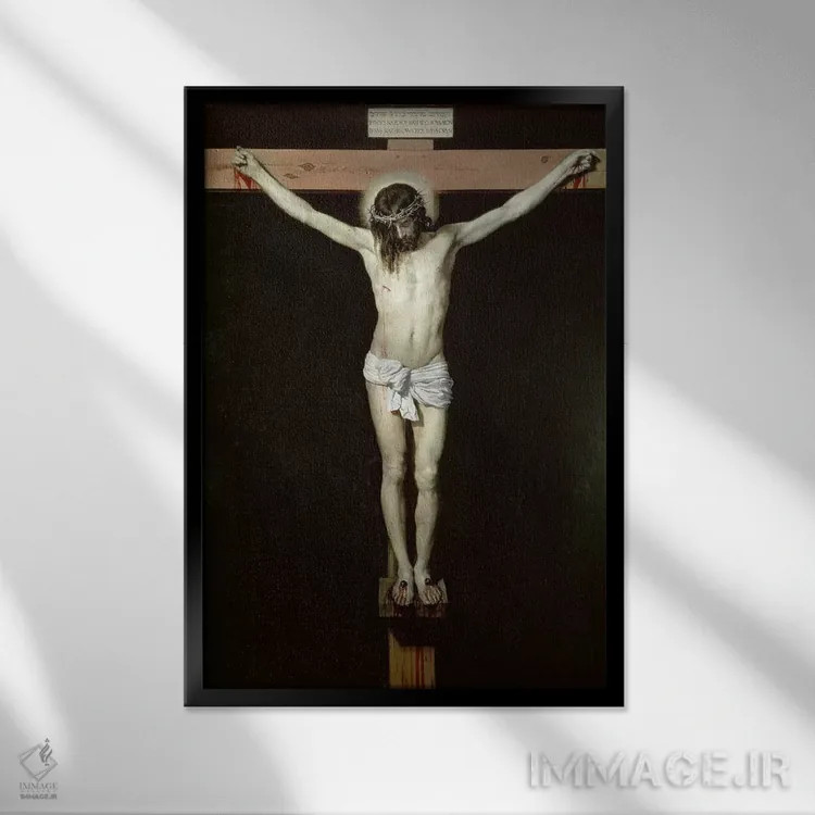تابلو c.1630,عیسی مسیح بر روی صلیب، حدود ۱۶۳۰ اثر دیهگو رودریگز د سیلوا ای ولاسکز (نقاش معروف اسپانیایی) - نمای قابدار مشکی