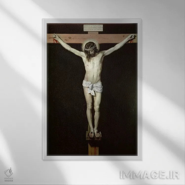 تابلو c.1630,عیسی مسیح بر روی صلیب، حدود ۱۶۳۰ اثر دیهگو رودریگز د سیلوا ای ولاسکز (نقاش معروف اسپانیایی) - نمای قابدار سفید