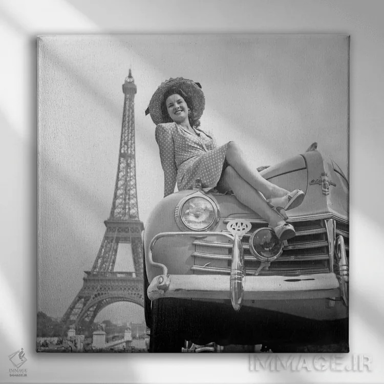 تابلو 1947 Paris : Miss Belan,مسابقه اتومبیلهای کلاسیک "کنکور دالگانس" ۲۸ ژوئن ۱۹۴۷ پاریس؛ دوشیزه بلان اثر رو دز آرشیو (آرشیو خیابان) - نمای روبهرو روی دیوار