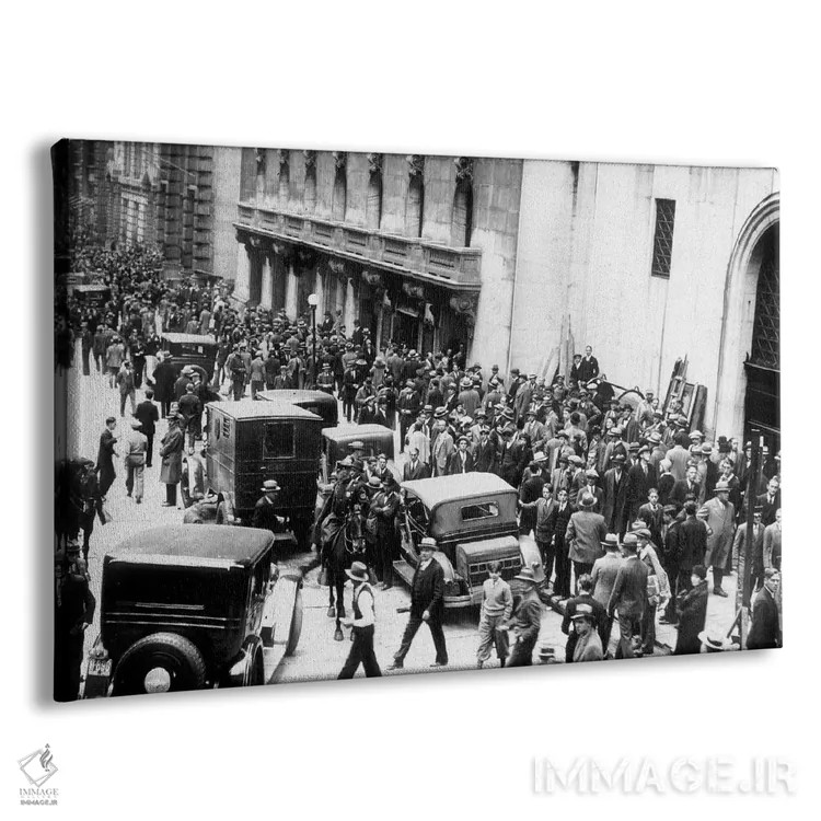 تابلو New York,1929 : on October 29, 1929 : shareholders and investors gathering,سقوط بازار بورس نیویورک، ۲۹ اکتبر ۱۹۲۹؛ تجمع سهامداران و سرمایهگذاران اثر رو دز آرشیو (آرشیو خیابان) - نمای پرسپکتیو محصول