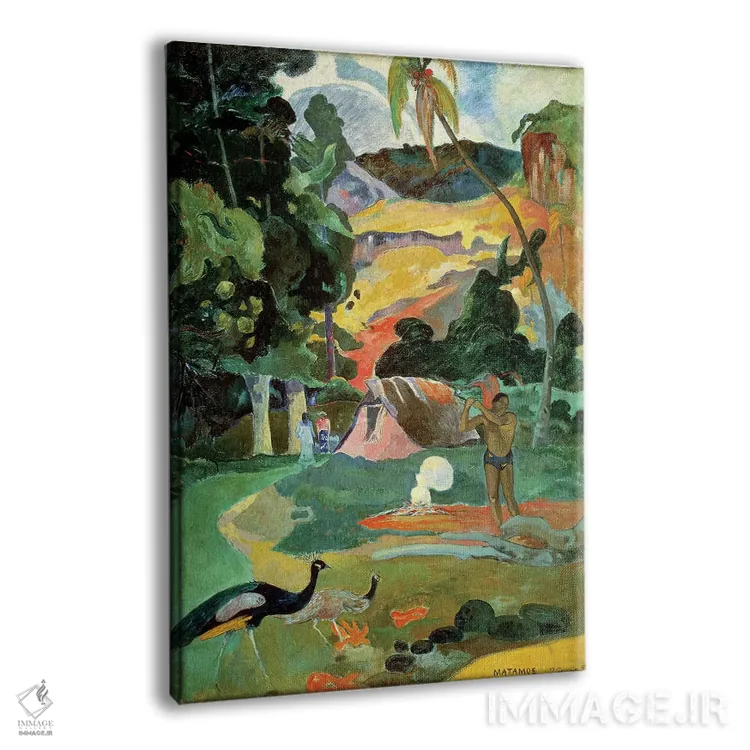 تابلو 1892,ماتامو (منظره با طاووس)، ۱۸۹۲ اثر پل گوگن - نمای پرسپکتیو محصول