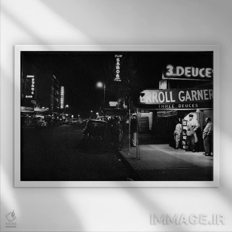 تابلو کلوب جاز "تری دوز" (Three Deuces) در خیابان ۵۲ام نیویورک اثر رو دز آرشیو (آرشیو خیابان) - نمای قابدار سفید