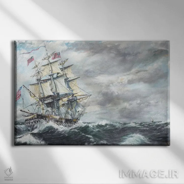 تابلو 2003,کشتی USS Constitution به سوی ناو جنگی Guerriere، ۱۹ اوت ۱۸۱۲ (تصویر مربوط به ۲۰۰۳) اثر وینسنت الکساندر بوت - نمای روبهرو روی دیوار