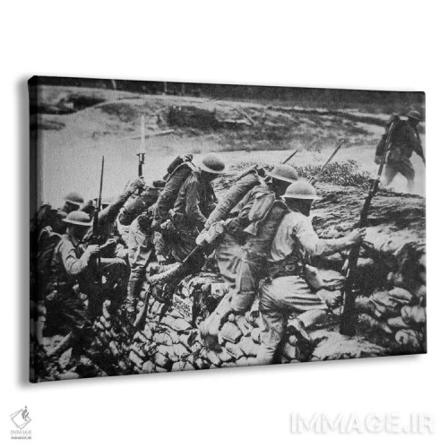 تابلو 1918,سربازان پیادهنظام آمریکایی در جنگ جهانی اول در حال ترک سنگر و حمله به آلمانها، ۱۹۱۸ اثر عکاس آمریکایی (عنوان عمومی) - نمای پرسپکتیو محصول