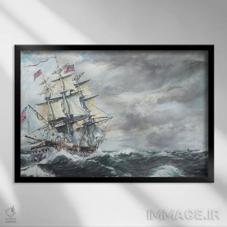 تابلو 2003,کشتی USS Constitution به سوی ناو جنگی Guerriere، ۱۹ اوت ۱۸۱۲ (تصویر مربوط به ۲۰۰۳) اثر وینسنت الکساندر بوت - نمای قابدار مشکی