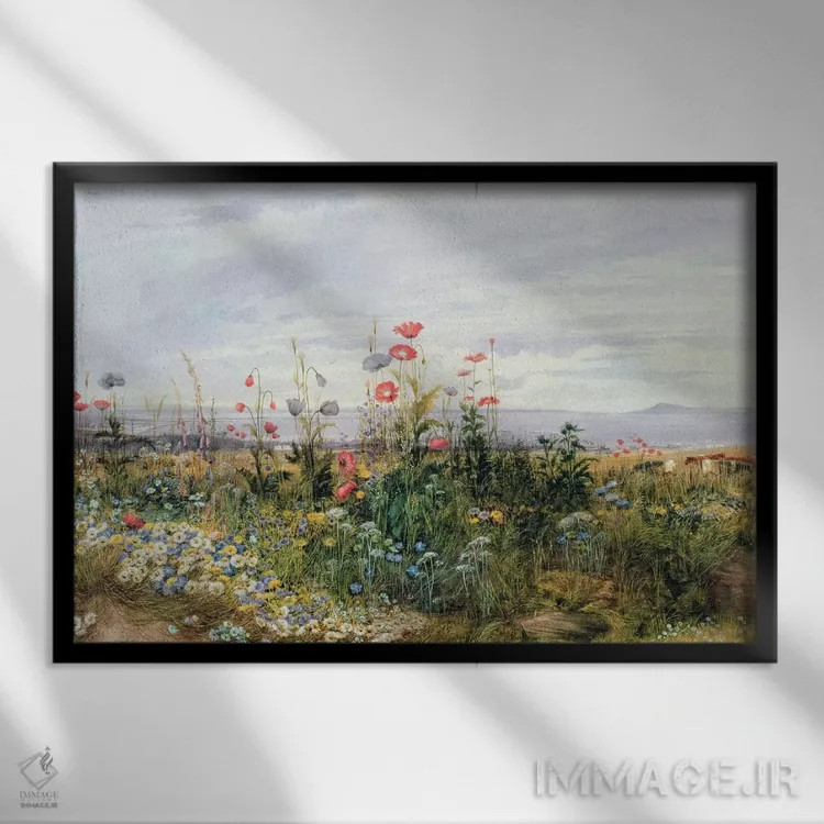 تابلو گلهای وحشی با نمایی از دوبلین و دانلری اثر اندرو نیکول - نمای قابدار مشکی