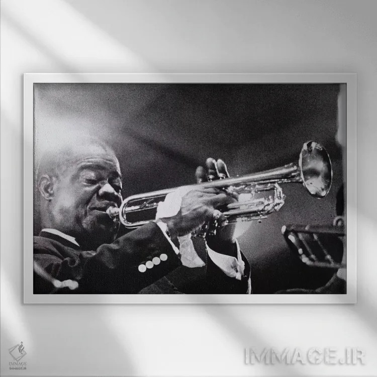 تابلو لوئی آرمسترانگ اثر عکاس آمریکایی (عنوان عمومی) - نمای قابدار سفید