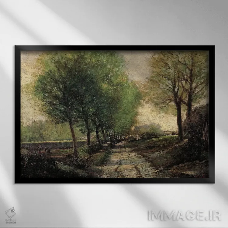 تابلو 1865-1867,خیابان درختکاریشده در شهر کوچک، ۱۸۶۵-۱۸۶۷ اثر آلفرد سیسلی (نقاش امپرسیونیست انگلیسی-فرانسوی) - نمای قابدار مشکی