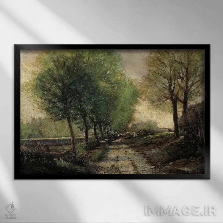 تابلو 1865-1867,خیابان درختکاریشده در شهر کوچک، ۱۸۶۵-۱۸۶۷ اثر آلفرد سیسلی (نقاش امپرسیونیست انگلیسی-فرانسوی) - نمای قابدار مشکی