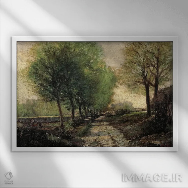 تابلو 1865-1867,خیابان درختکاریشده در شهر کوچک، ۱۸۶۵-۱۸۶۷ اثر آلفرد سیسلی (نقاش امپرسیونیست انگلیسی-فرانسوی) - نمای قابدار سفید