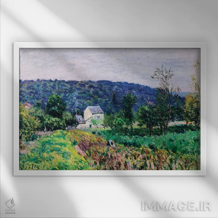 تابلو 1879,تپههای اطراف پاریس، ۱۸۷۹ اثر آلفرد سیسلی (نقاش امپرسیونیست انگلیسی-فرانسوی) - نمای قابدار سفید
