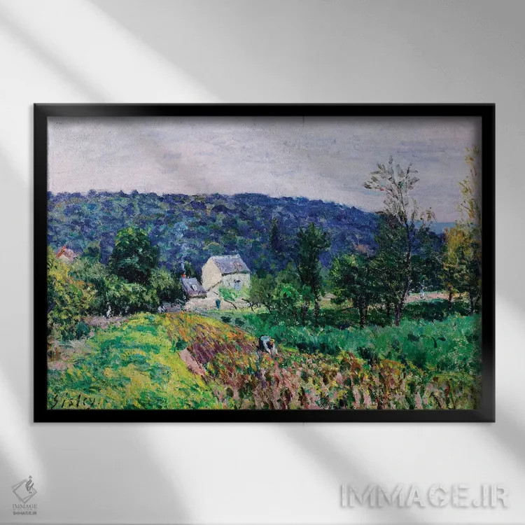 تابلو 1879,تپههای اطراف پاریس، ۱۸۷۹ اثر آلفرد سیسلی (نقاش امپرسیونیست انگلیسی-فرانسوی) - نمای قابدار مشکی