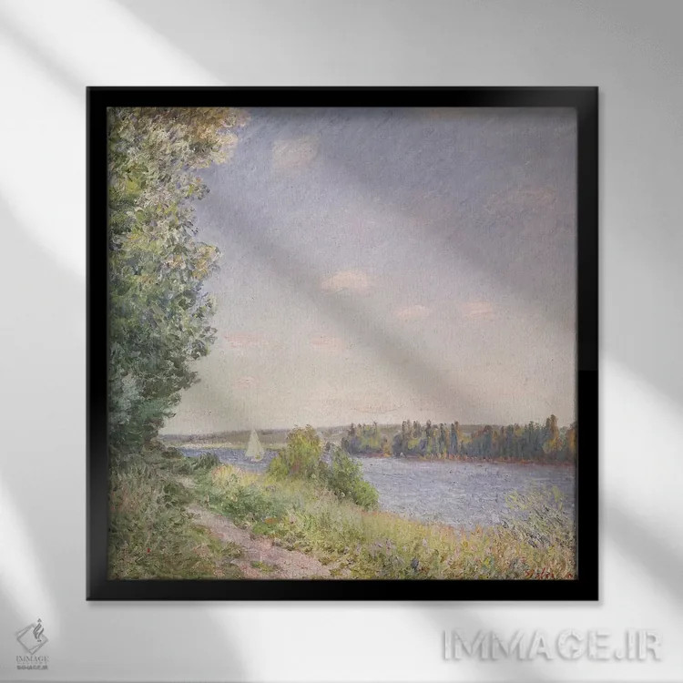 تابلو the water path in the evening, Sahurs, 1894,نورماندی، آبراهه در شامگاه، ساحورس، ۱۸۹۴ اثر آلفرد سیسلی (نقاش امپرسیونیست انگلیسی-فرانسوی) - نمای قابدار مشکی