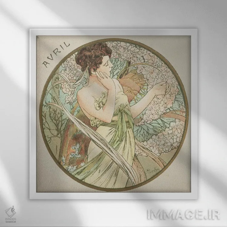 تابلو 1899,آوریل، ۱۸۹۹ اثر آلفونس موخا (هنرمند آرت نووی چک) - نمای قابدار سفید