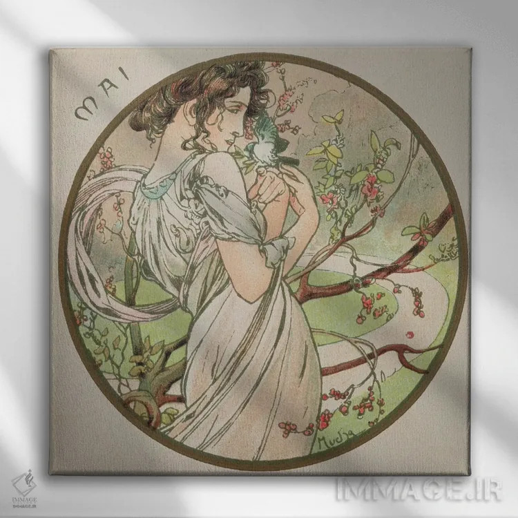 تابلو 1899,مه، ۱۸۹۹ اثر آلفونس موخا (هنرمند آرت نووی چک) - نمای روبهرو روی دیوار