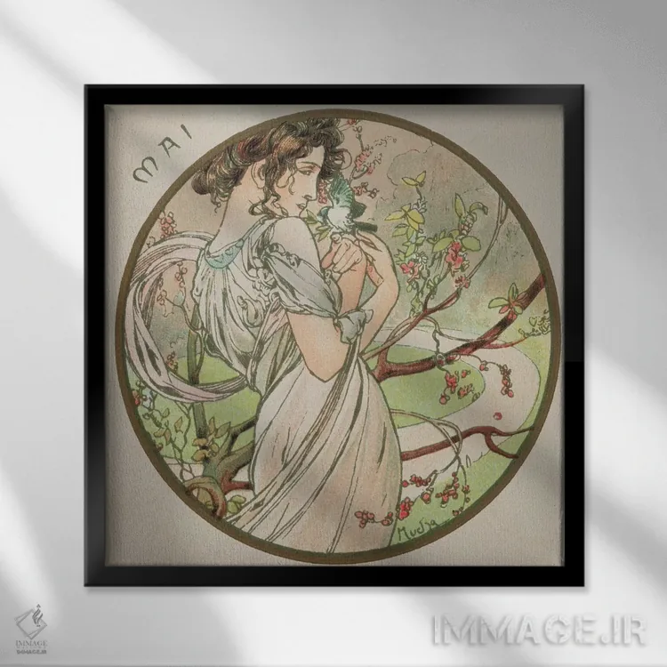 تابلو 1899,مه، ۱۸۹۹ اثر آلفونس موخا (هنرمند آرت نووی چک) - نمای قابدار مشکی