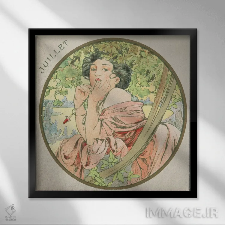 تابلو 1899,ژوئیه، ۱۸۹۹ اثر آلفونس موخا (هنرمند آرت نووی چک) - نمای قابدار مشکی