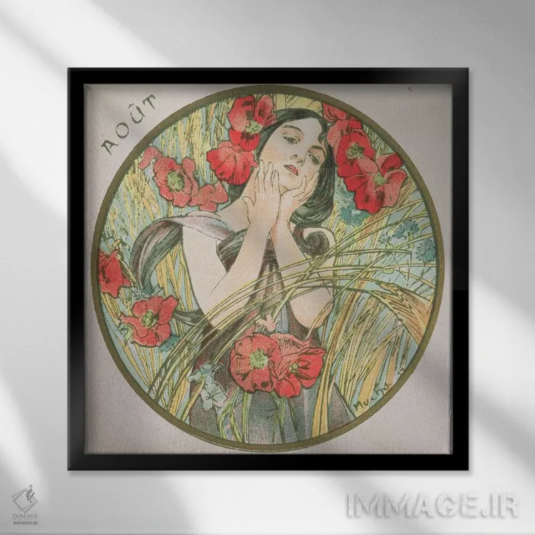 تابلو 1899,اوت، ۱۸۹۹ اثر آلفونس موخا (هنرمند آرت نووی چک) - نمای قابدار مشکی