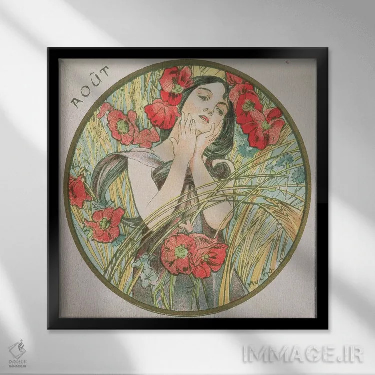 تابلو 1899,اوت، ۱۸۹۹ اثر آلفونس موخا (هنرمند آرت نووی چک) - نمای قابدار مشکی