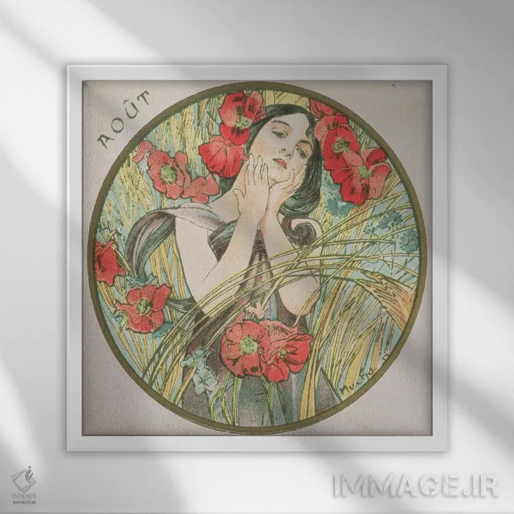 تابلو 1899,اوت، ۱۸۹۹ اثر آلفونس موخا (هنرمند آرت نووی چک) - نمای قابدار سفید