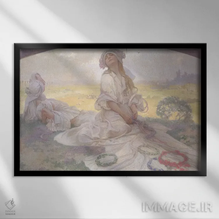 تابلو c.1930,آواز بوهِمیا، حدود ۱۹۳۰ اثر آلفونس موخا (هنرمند آرت نووی چک) - نمای قابدار مشکی