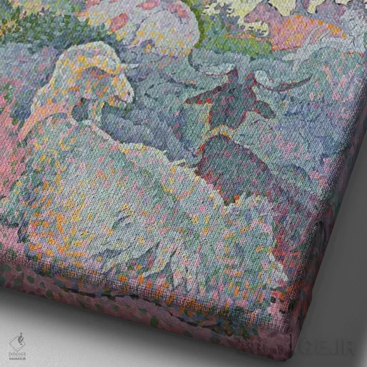 تابلو 1895,منظره با بزها، ۱۸۹۵ اثر آنری-ادموند کراس - نمای نزدیک بافت بوم