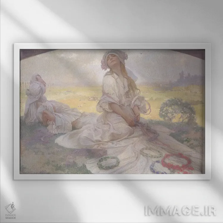 تابلو c.1930,آواز بوهِمیا، حدود ۱۹۳۰ اثر آلفونس موخا (هنرمند آرت نووی چک) - نمای قابدار سفید