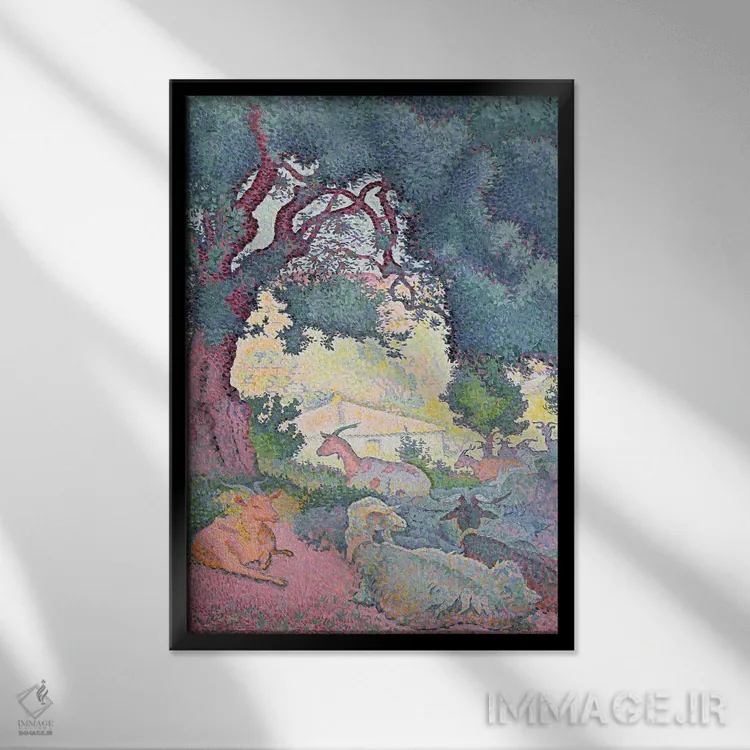 تابلو 1895,منظره با بزها، ۱۸۹۵ اثر آنری-ادموند کراس - نمای قابدار مشکی