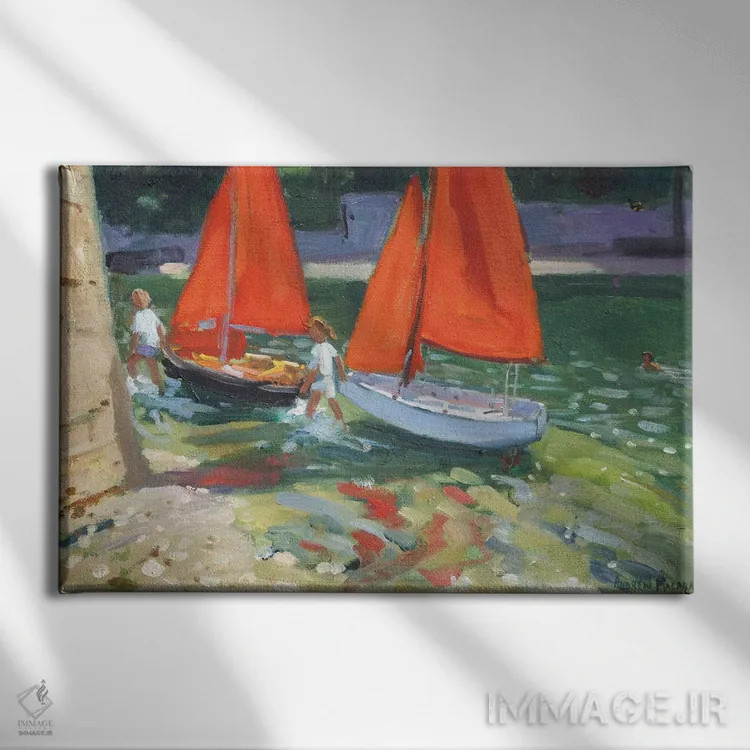 تابلو Looe,دختران با بادبانبازی، لو (شهر) اثر اندرو ماکارا - نمای روبهرو روی دیوار