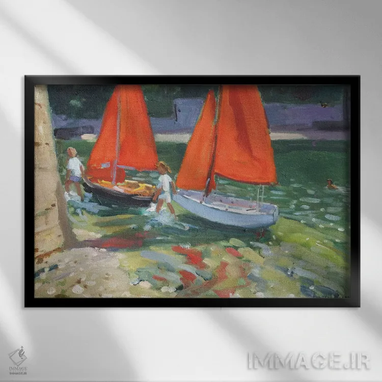 تابلو Looe,دختران با بادبانبازی، لو (شهر) اثر اندرو ماکارا - نمای قابدار مشکی