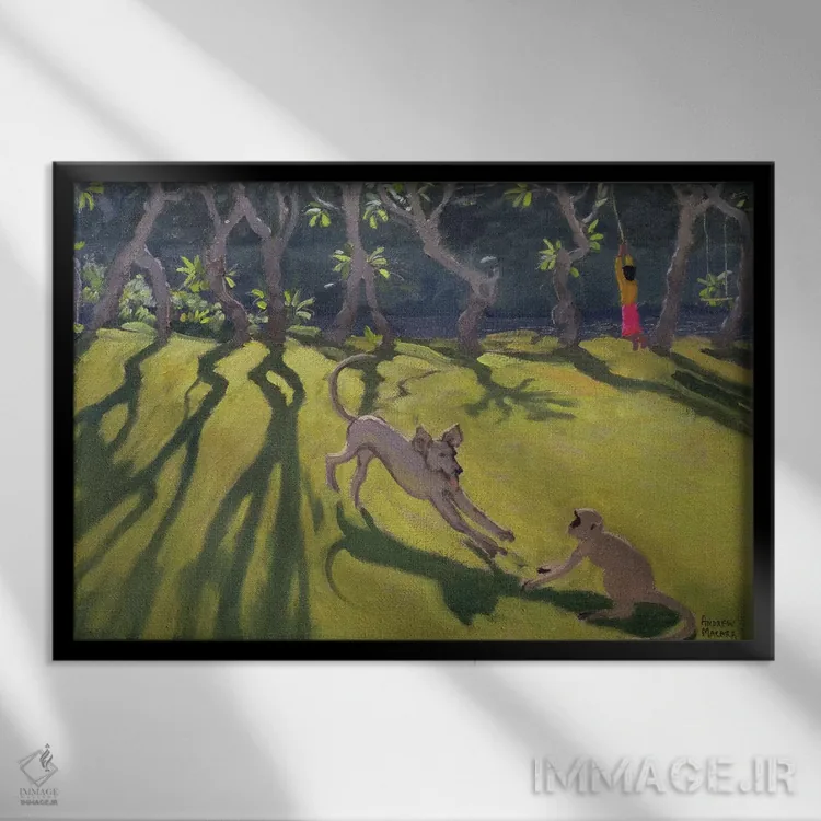 تابلو Sri Lanka,سگ و میمون، سریلانکا اثر اندرو ماکارا - نمای قابدار مشکی