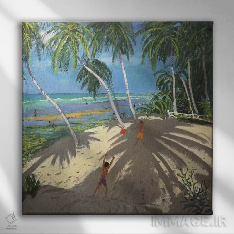 تابلو Clovelly Beach, Barbados,درختان نخل، ساحل کلاولی، باربادوس اثر اندرو ماکارا - نمای روبهرو روی دیوار