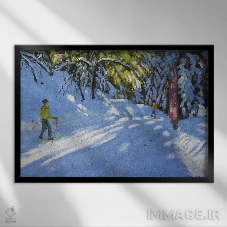 تابلو La Clusaz,اسکی در دل جنگل، لاکلوزاز اثر اندرو ماکارا - نمای قابدار مشکی