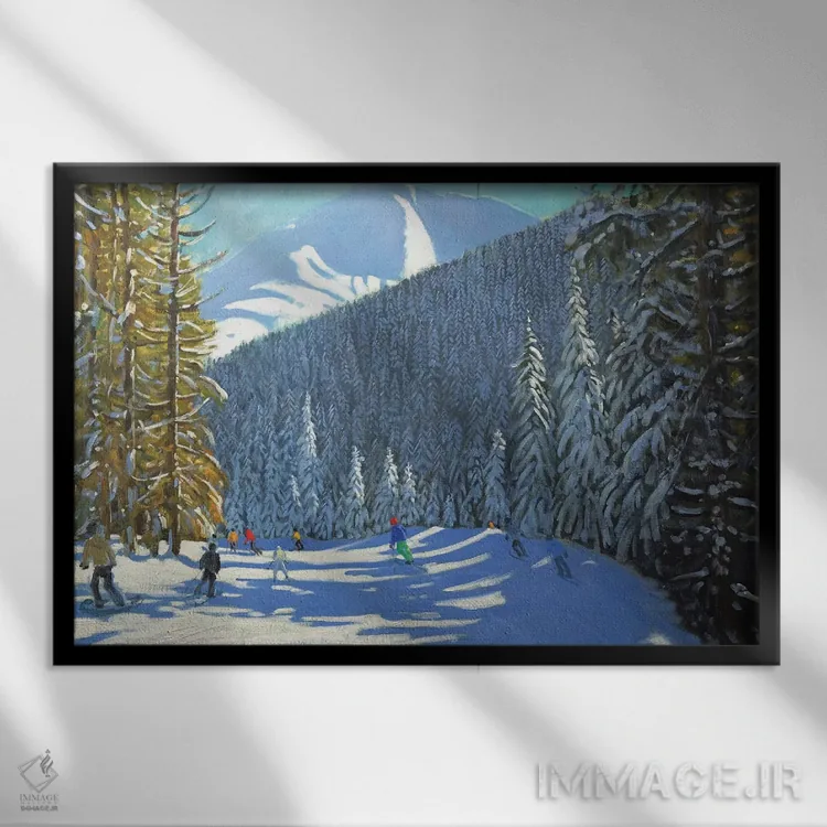 تابلو Beauregard La Clusaz,اسکی، بئورگار لاکلوزاز اثر اندرو ماکارا - نمای قابدار مشکی