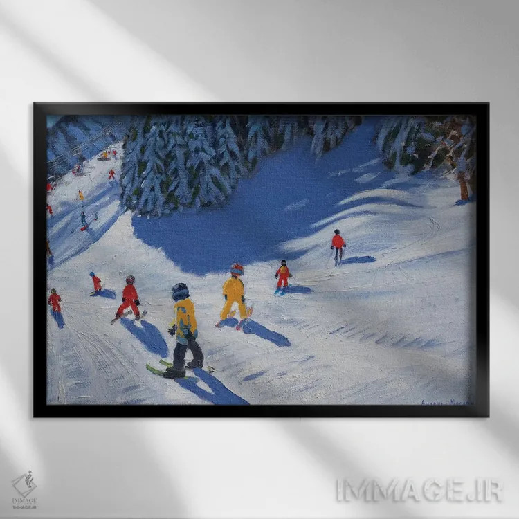 تابلو Morzine,مدرسه اسکی، مورزین اثر اندرو ماکارا - نمای قابدار مشکی