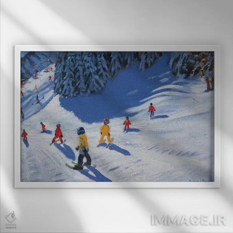 تابلو Morzine,مدرسه اسکی، مورزین اثر اندرو ماکارا - نمای قابدار سفید