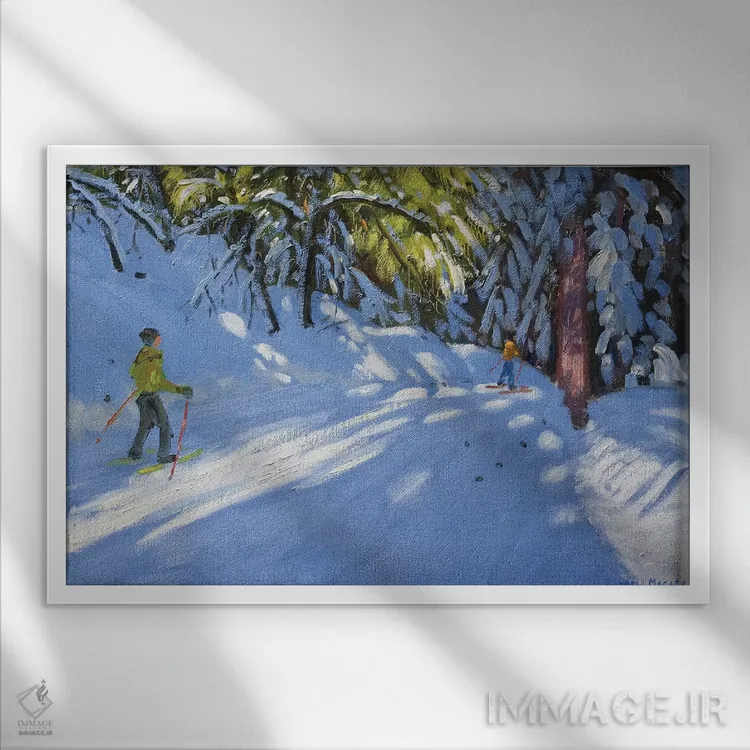 تابلو La Clusaz,اسکی در دل جنگل، لاکلوزاز اثر اندرو ماکارا - نمای قابدار سفید