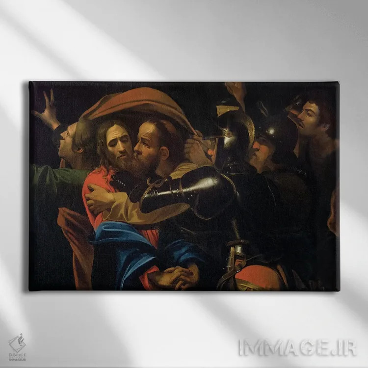 تابلو دستگیری مسیح اثر میکلآنژو مریزی دا کاراواجو (کاراواجو؛ نقاش بزرگ ایتالیایی) - نمای روبهرو روی دیوار